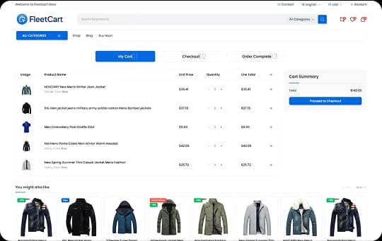 FleetCart shopping cart page