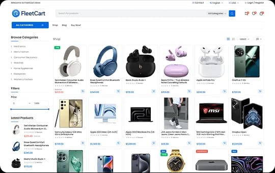 FleetCart shop product listing page