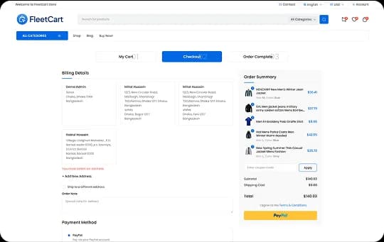 FleetCart checkout page