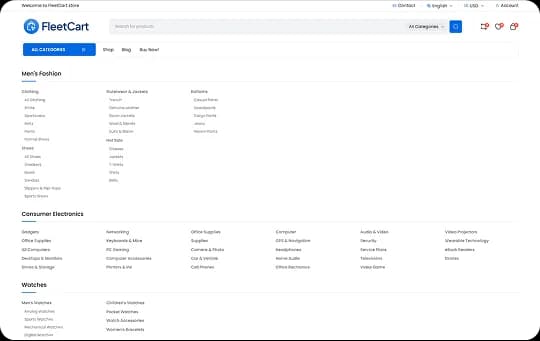 FleetCart all categories page