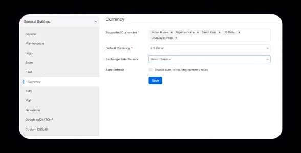 FleetCart admin auto currency rate update screenshot