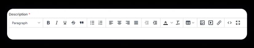 FleetCart admin rich text editor screenshot