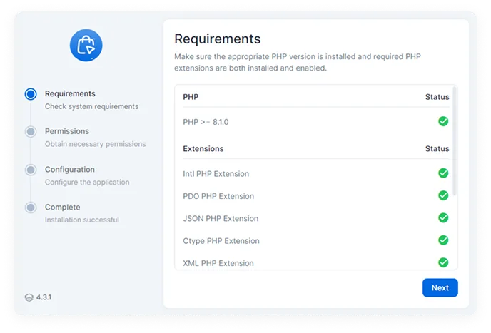 FleetCart one-click installation wizard screenshot